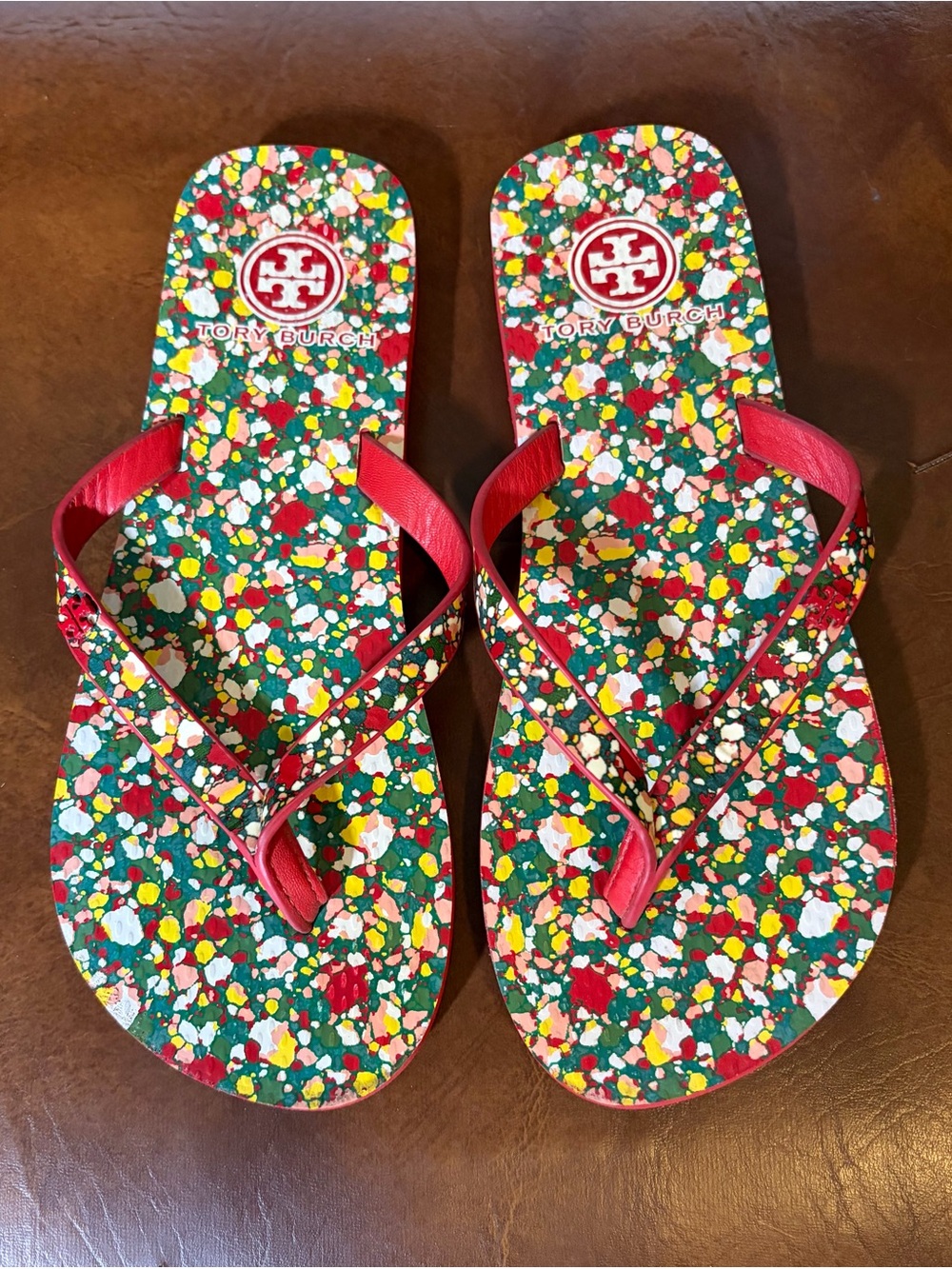 Tory Burch Poppy Red Legacy Paisley Women's Flip Flop Size 6 Sandals